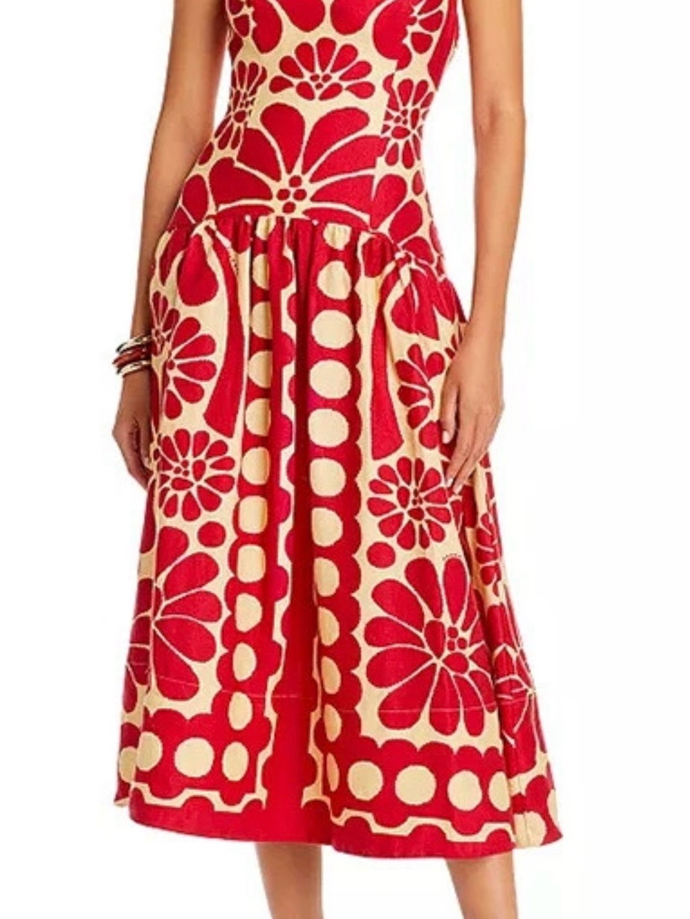 Red and Cream Floral Strap Sundress Palermo Sleeveless MIDI Dress - Picture 5 of 12